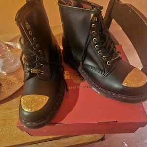 Dr. Martens Black and Gold Combat Boots year of the dragon design